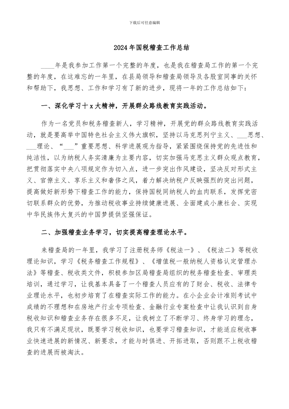 2024年国税稽查工作总结_第1页