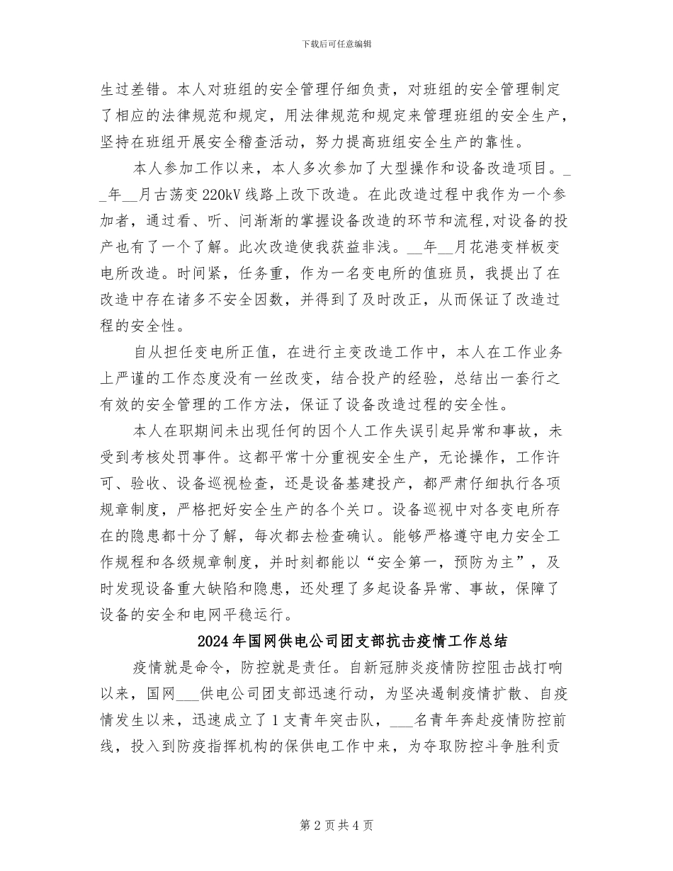 2024年国网供电公司变电所个人专业技术总结_第2页