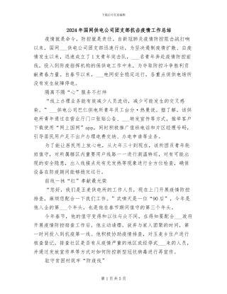 2024年国网供电公司团支部抗击疫情工作总结