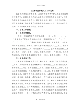 2024年国际减灾日工作总结