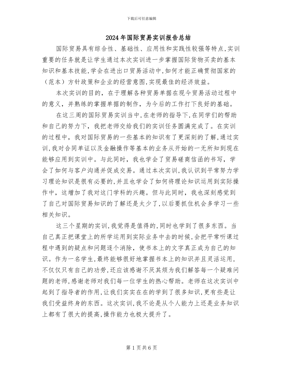 2024年国际贸易实训报告总结_第1页