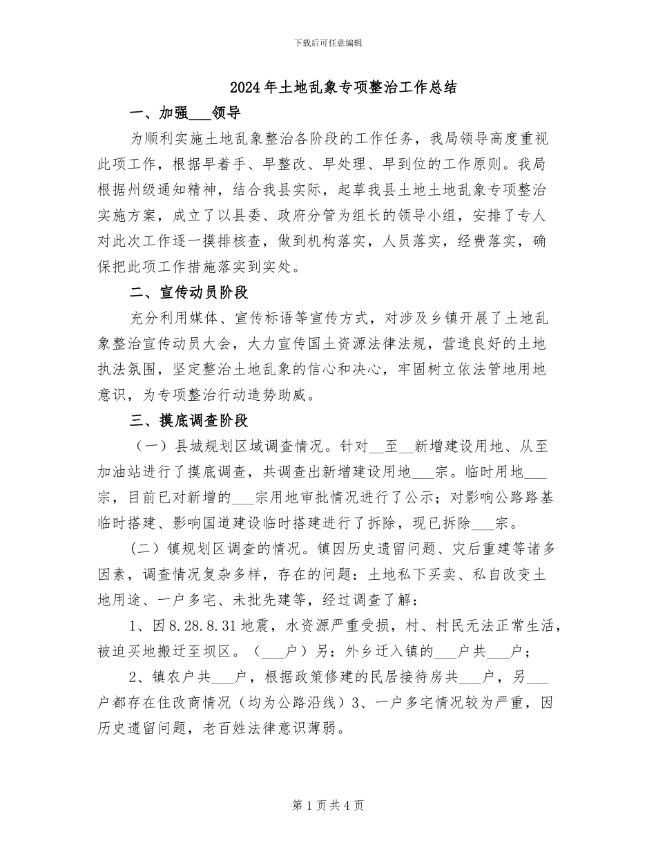 2024年土地乱象专项整治工作总结_第1页