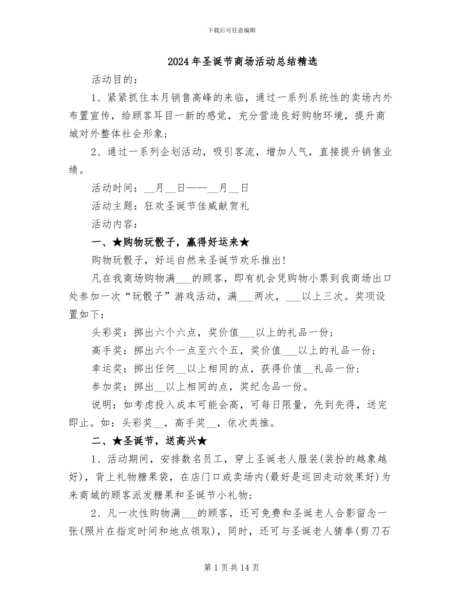 2024年圣诞节商场活动总结精选_第1页
