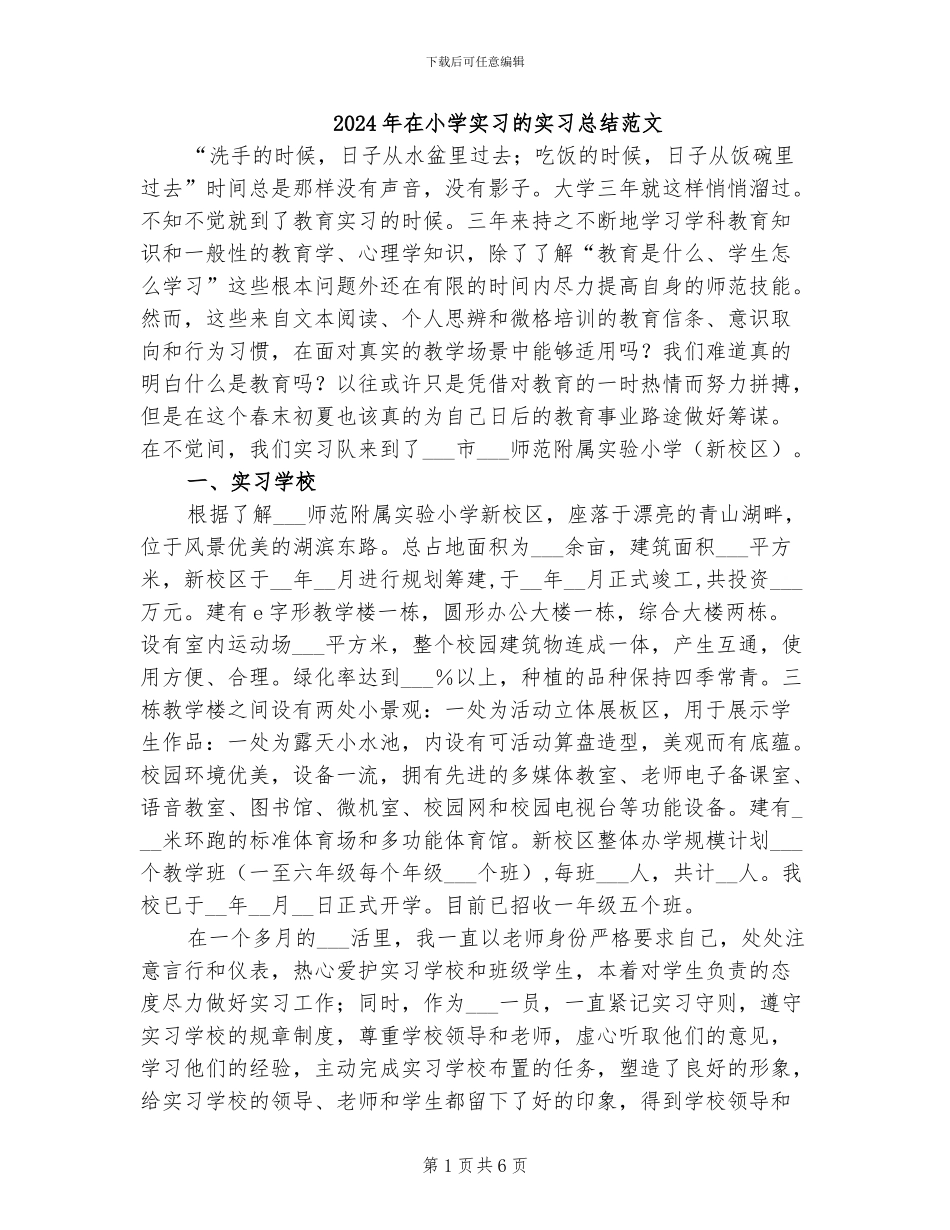 2024年在小学实习的实习总结范文_第1页
