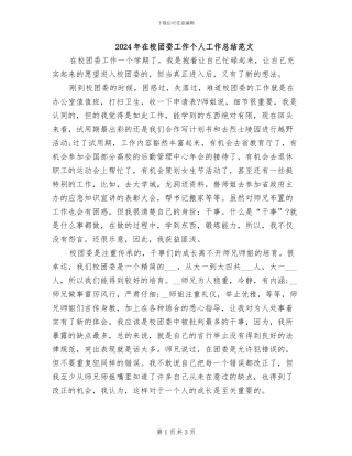 2024年在校团委工作个人工作总结范文