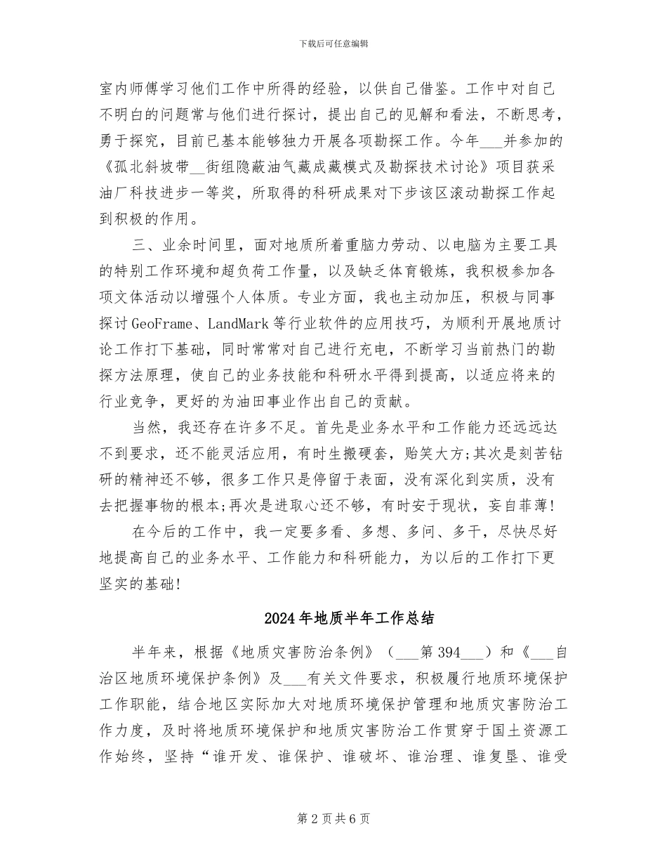 2024年地质勘测工程师工作总结_第2页