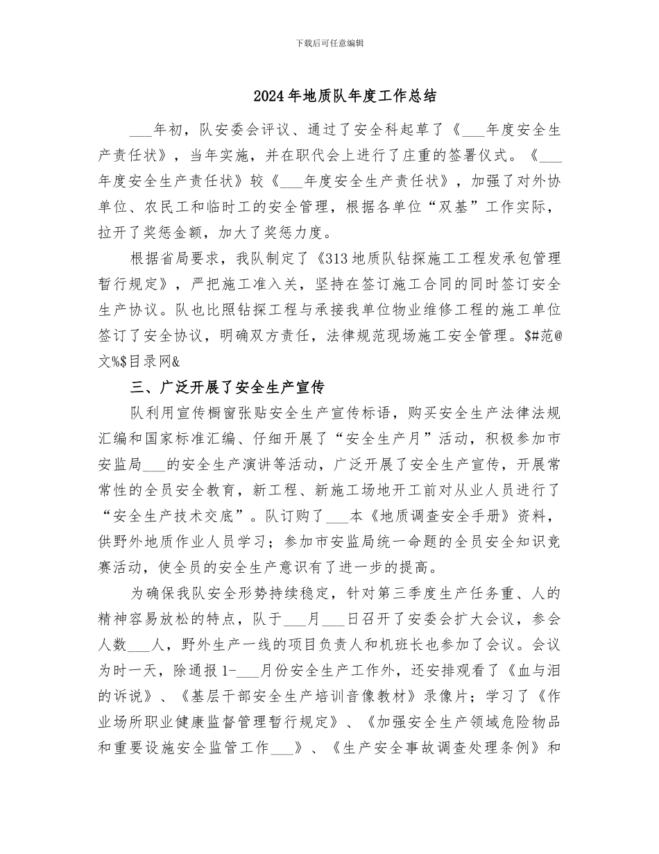 2024年地质队年度工作总结_第1页