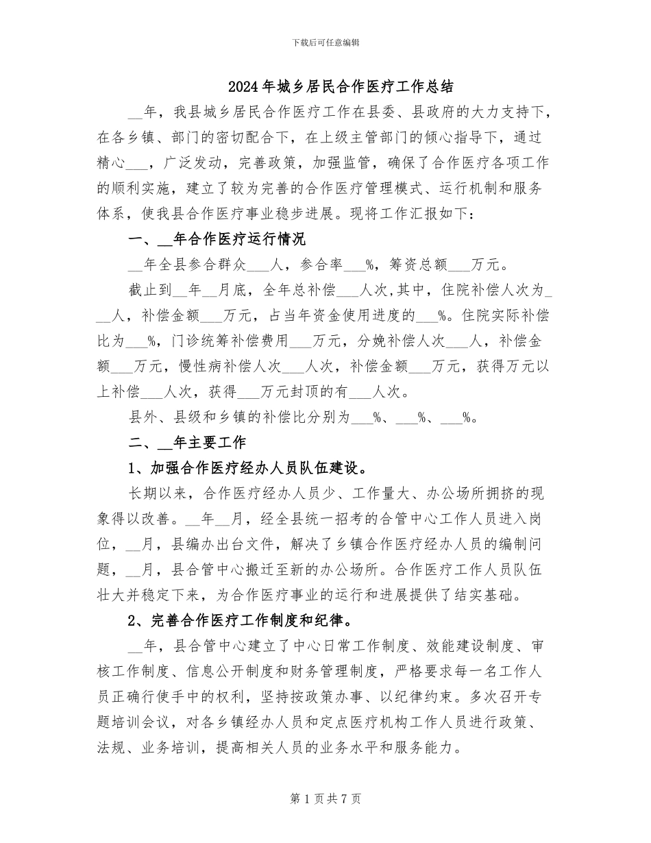 2024年城乡居民合作医疗工作总结_第1页