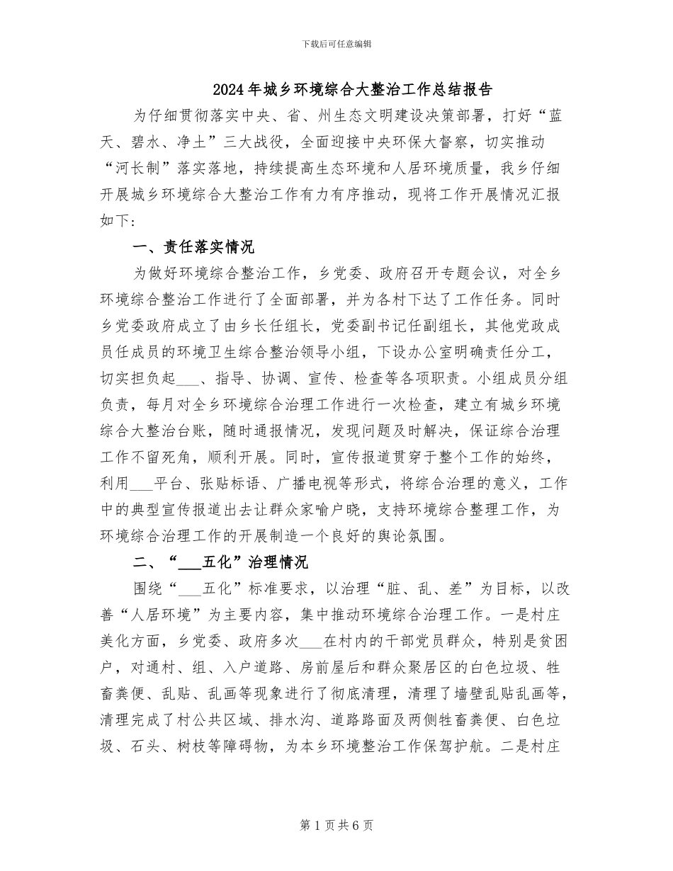 2024年城乡环境综合大整治工作总结报告_第1页