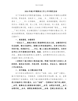 2024年城乡环境综治工作上半年情况总结