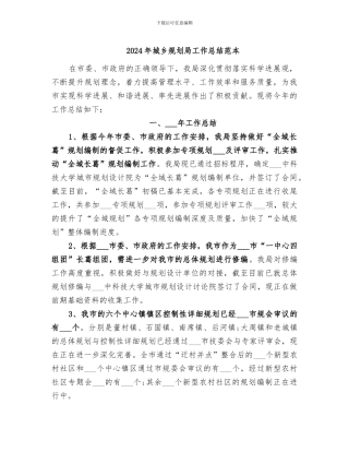 2024年城乡规划局工作总结范本