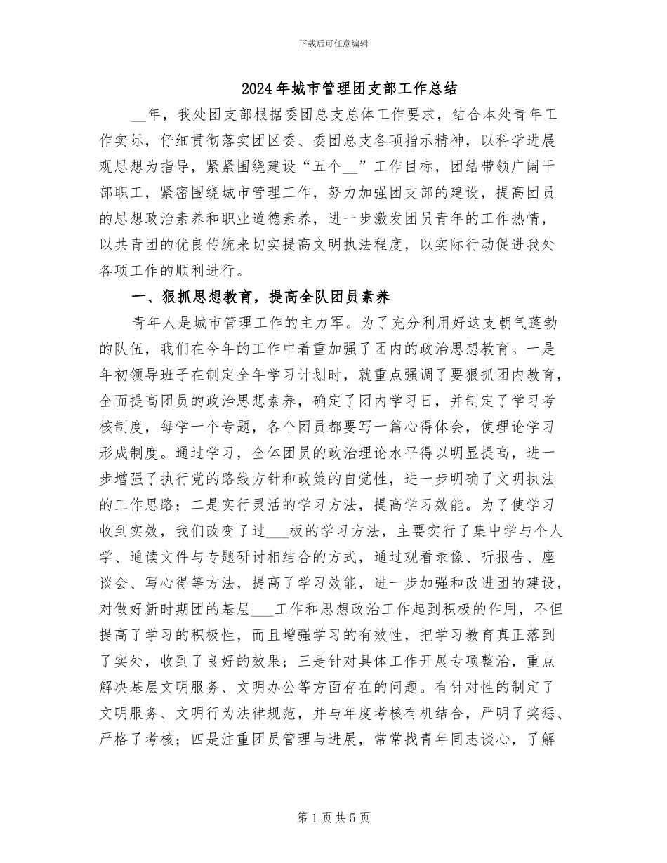 2024年城市管理团支部工作总结_第1页