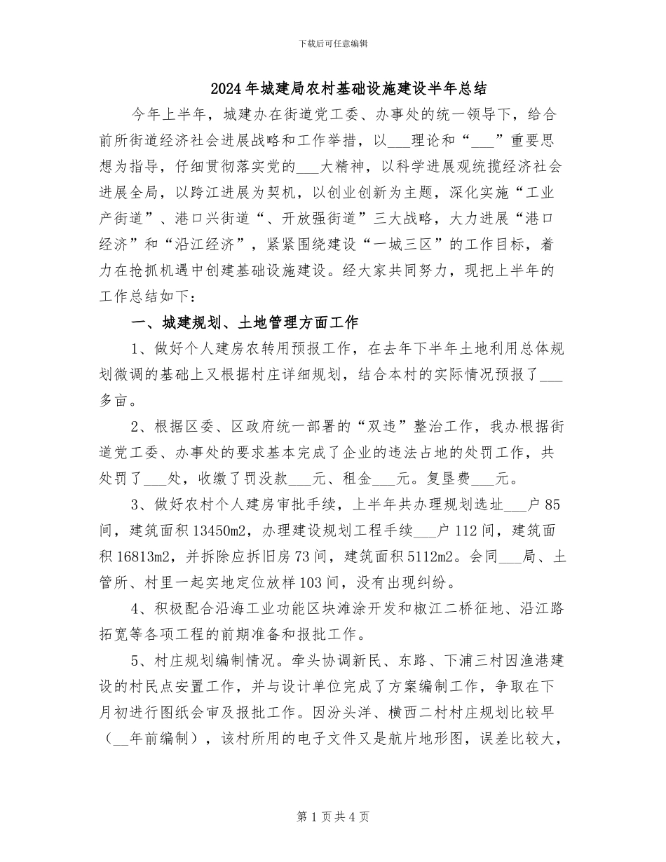 2024年城建局农村基础设施建设半年总结_第1页
