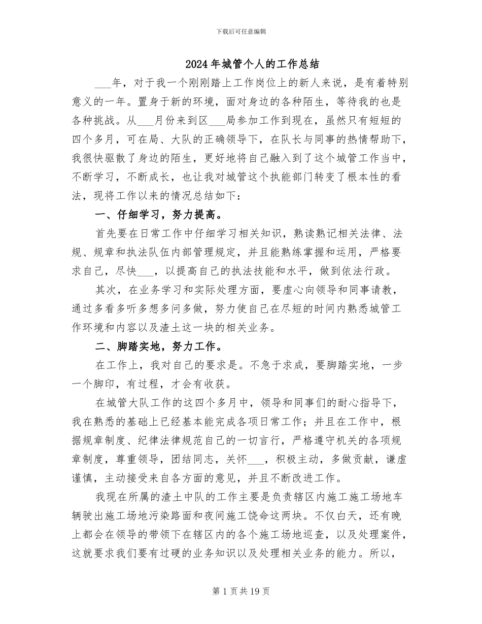 2024年城管个人的工作总结_第1页