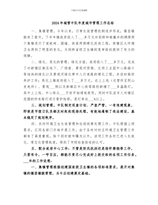 2024年城管中队年度城市管理工作总结