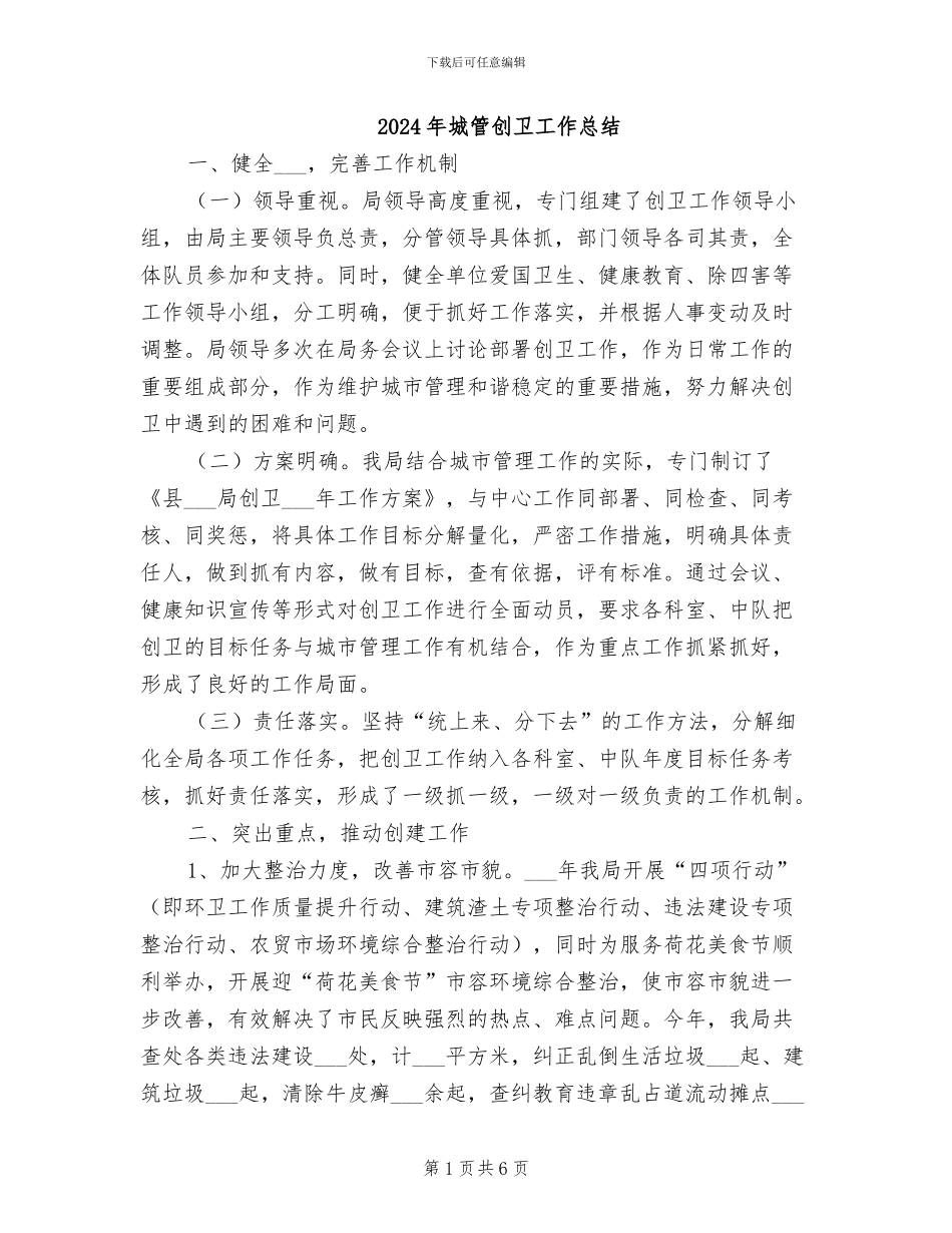 2024年城管创卫工作总结_第1页
