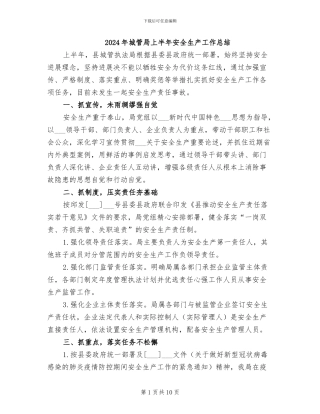 2024年城管局上半年安全生产工作总结