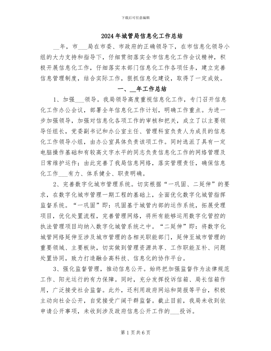 2024年城管局信息化工作总结_第1页