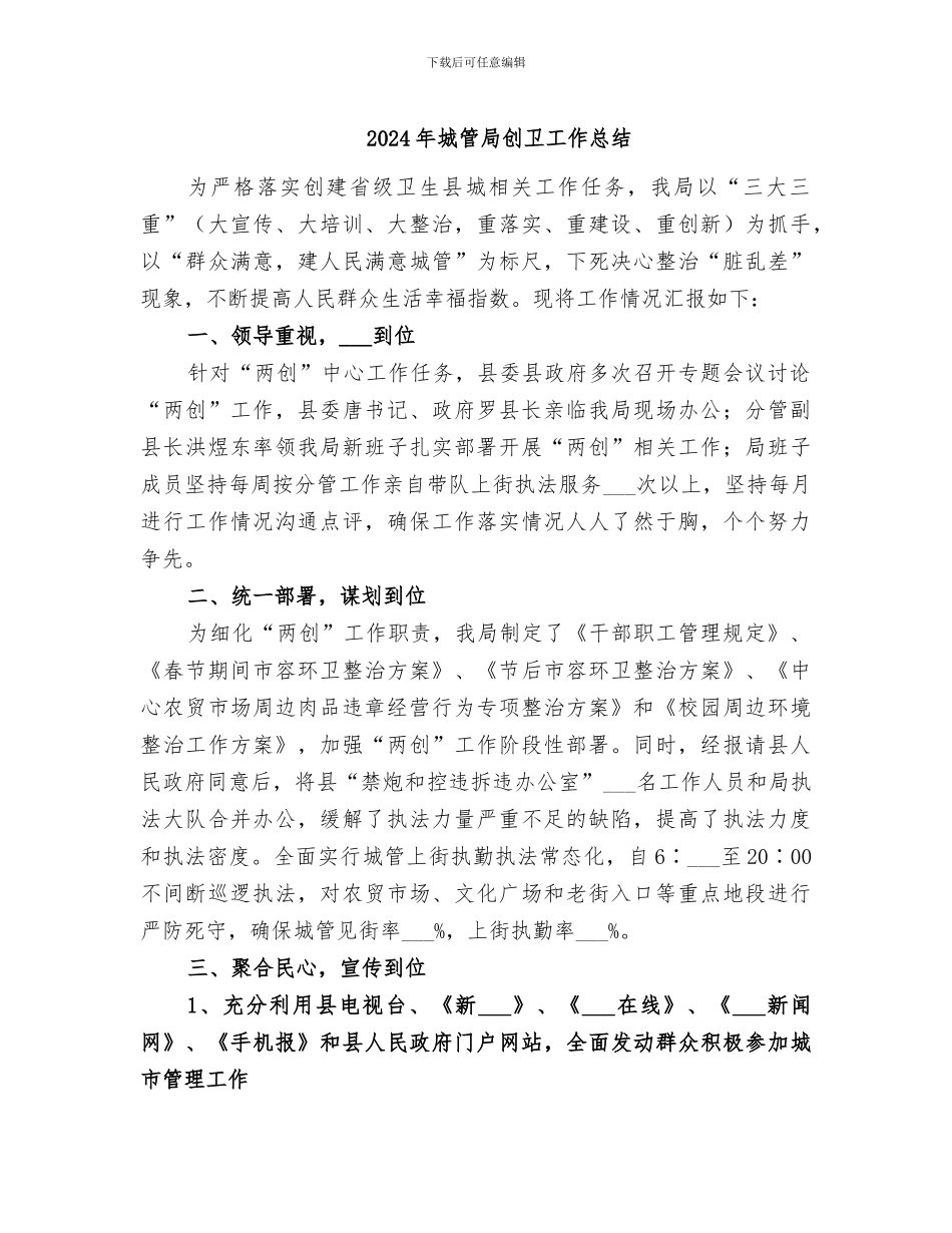 2024年城管局创卫工作总结_第1页