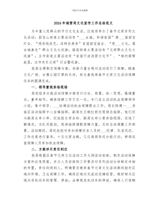 2024年城管局文化宣传工作总结范文