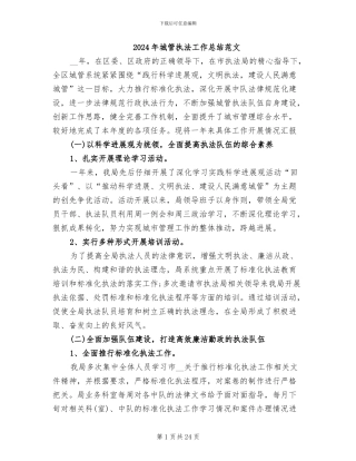 2024年城管执法工作总结范文