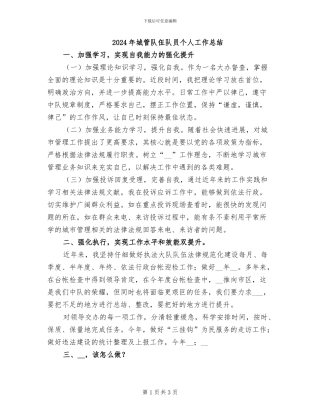 2024年城管队伍队员个人工作总结