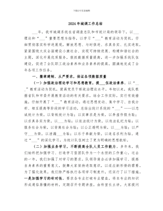 2024年城调工作总结