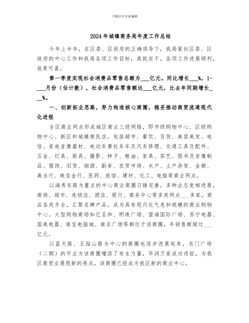 2024年城镇商务局年度工作总结_第1页