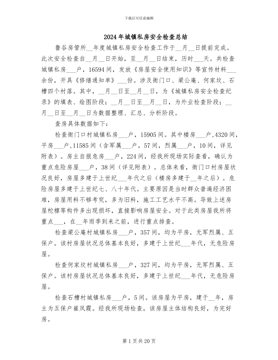 2024年城镇私房安全检查总结_第1页