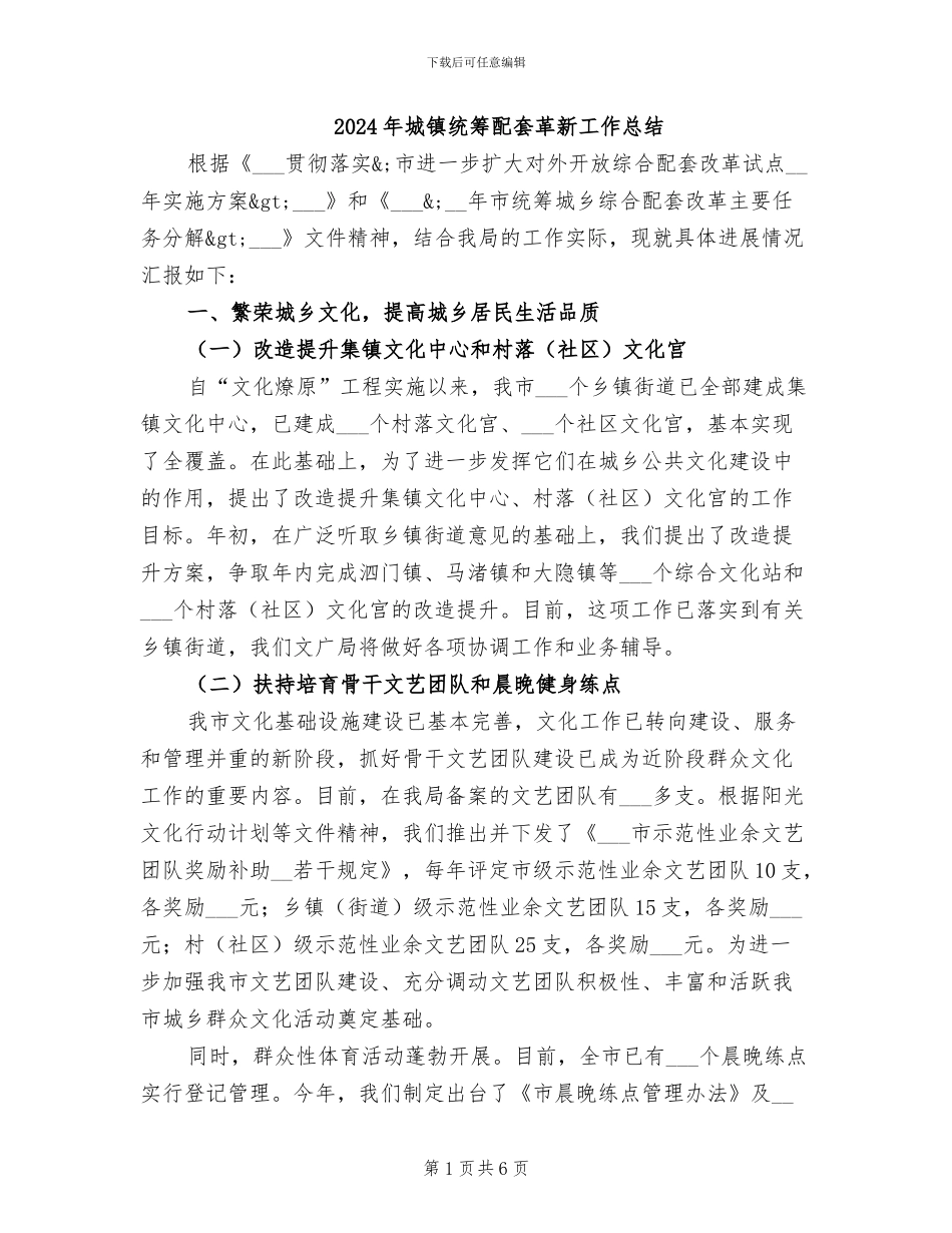 2024年城镇统筹配套革新工作总结_第1页