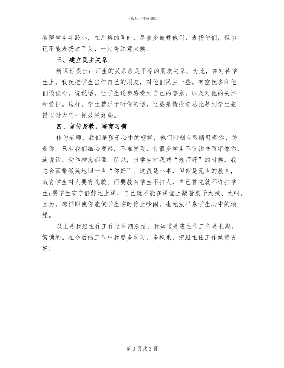 2024年培智一年级班主任工作总结_第3页