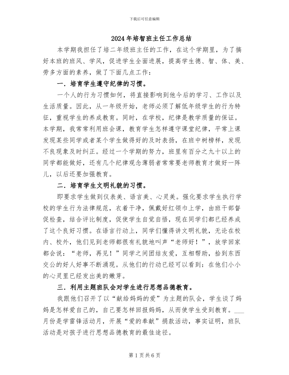 2024年培智班主任工作总结_第1页