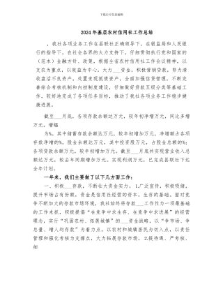 2024年基层农村信用社工作总结