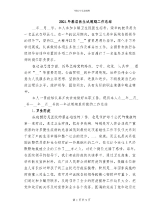 2024年基层医生试用期工作总结