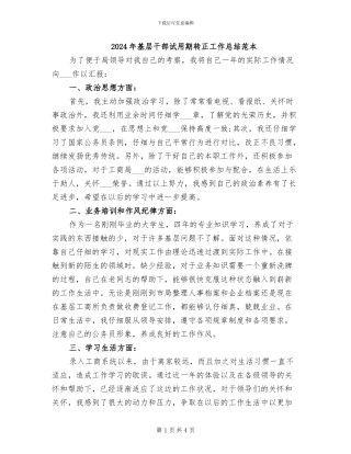 2024年基层干部试用期转正工作总结范本