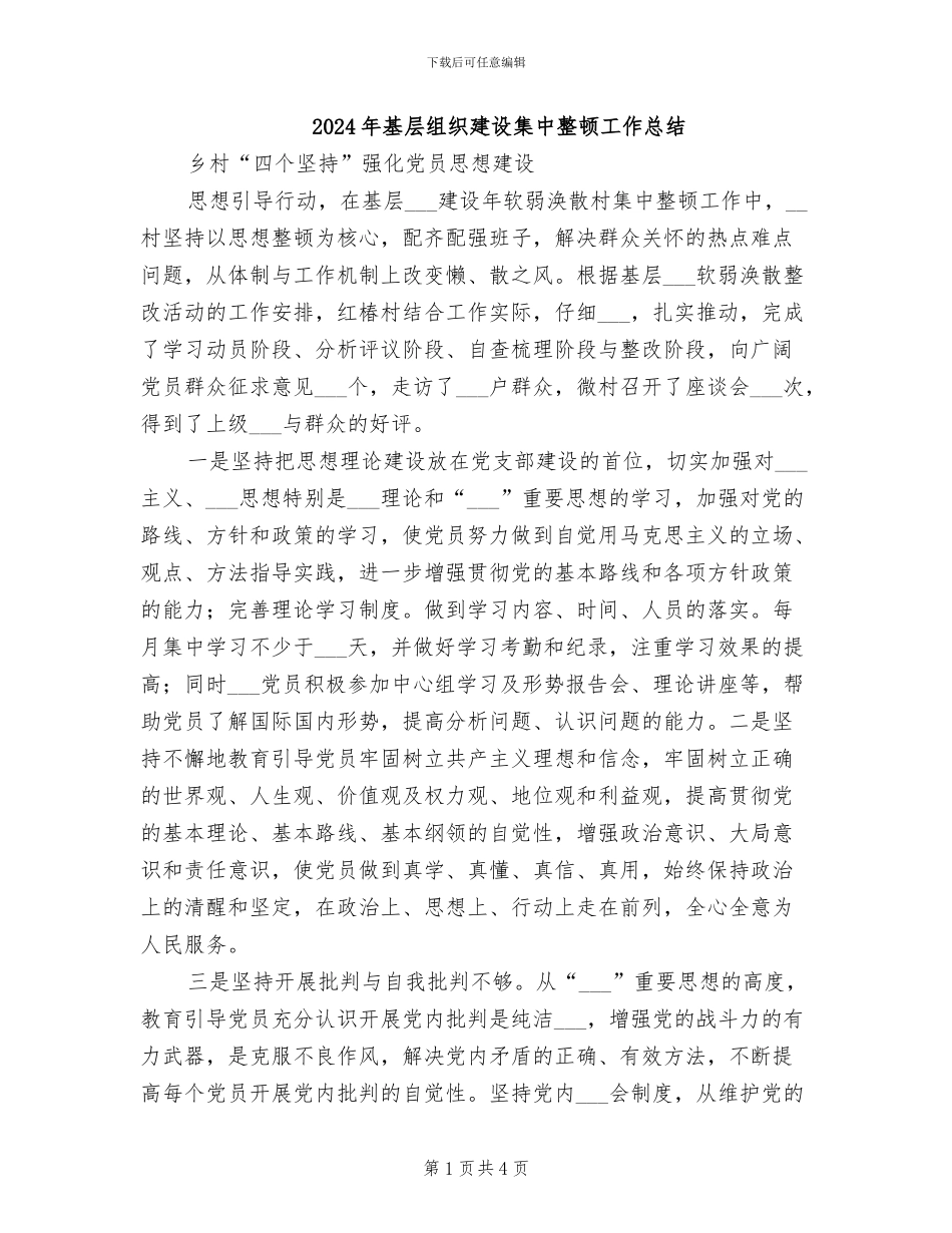 2024年基层组织建设集中整顿工作总结_第1页