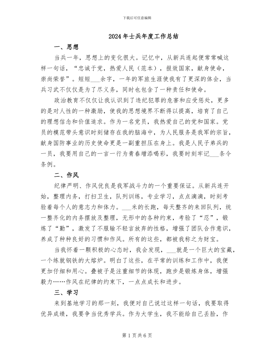 2024年士兵年度工作总结_第1页