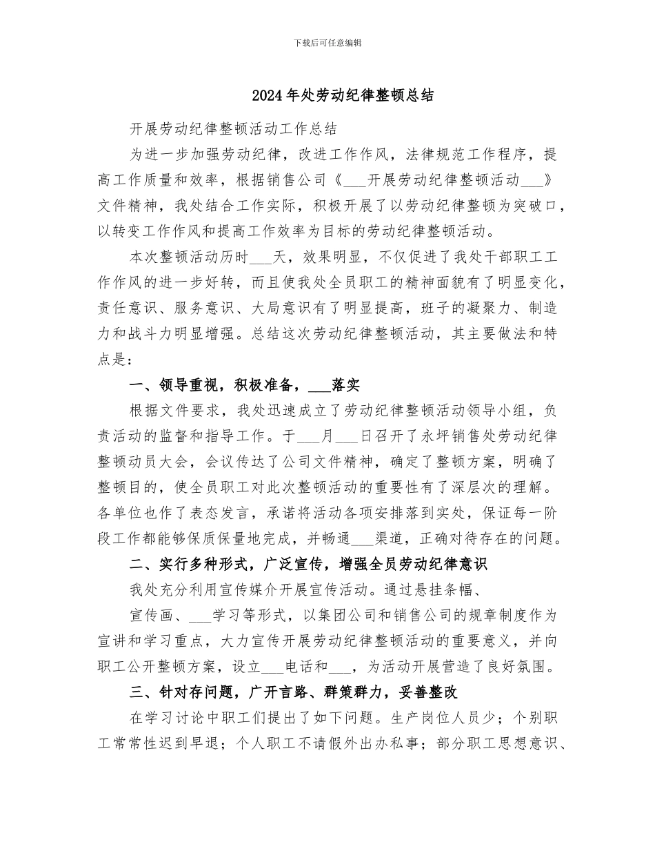 2024年处劳动纪律整顿总结_第1页