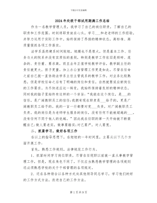 2024年处级干部试用期满工作总结