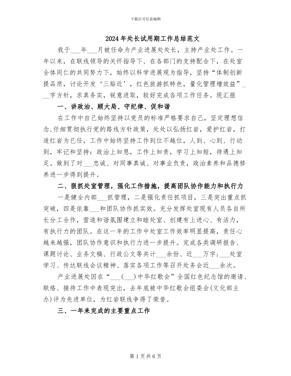 2024年处长试用期工作总结范文_第1页