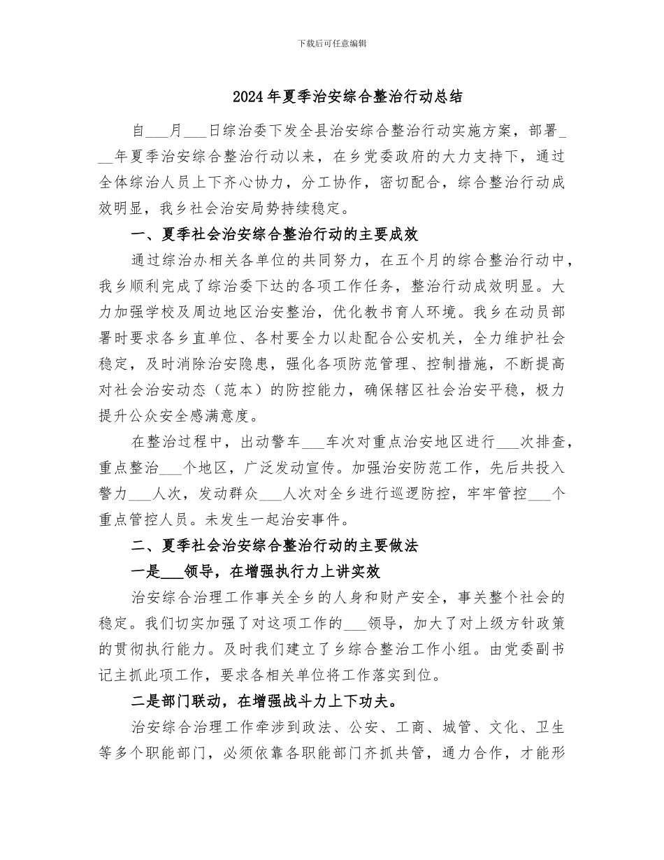 2024年夏季治安综合整治行动总结_第1页