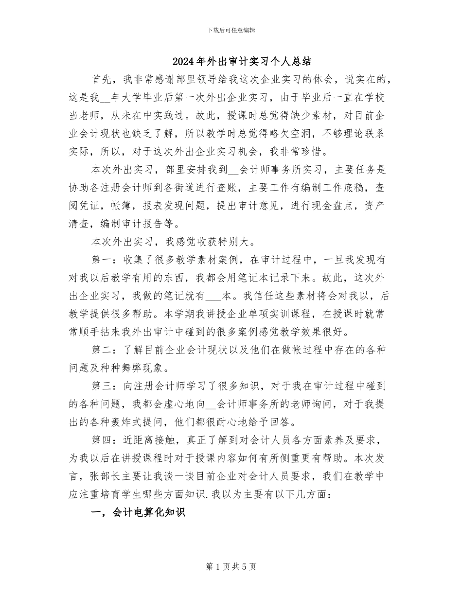 2024年外出审计实习个人总结_第1页