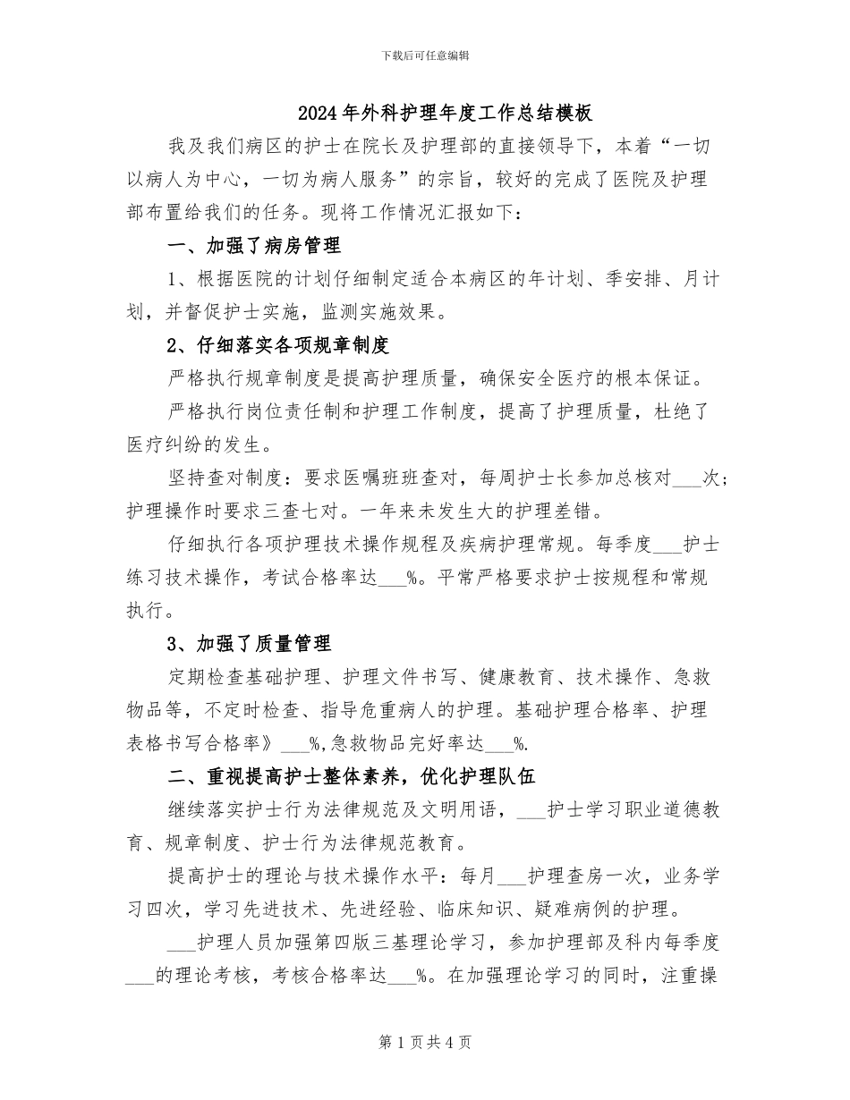 2024年外科护理年度工作总结模板_第1页