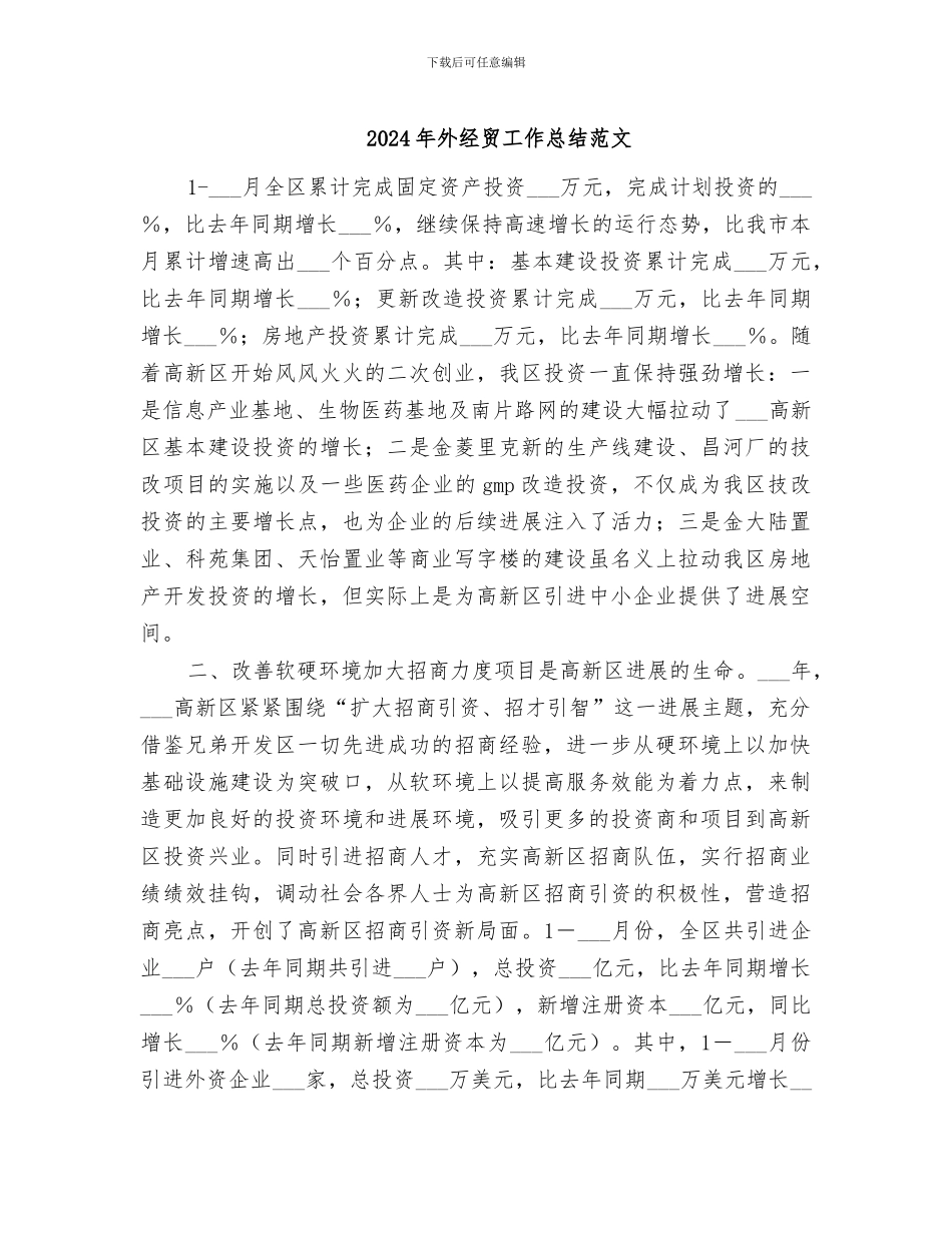 2024年外经贸工作总结范文_第1页