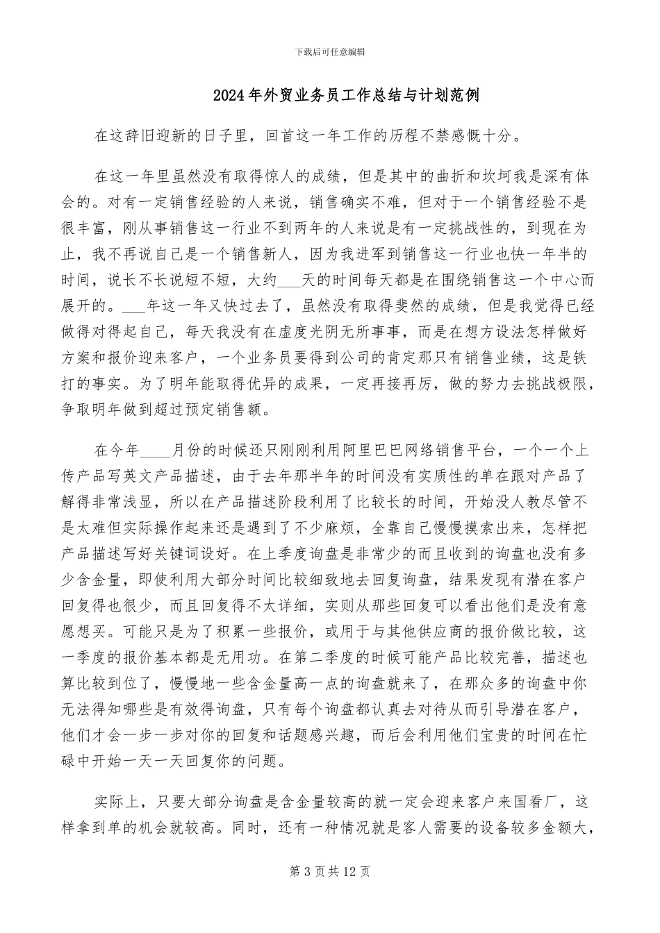 2024年外贸业务员工作总结与计划_第3页