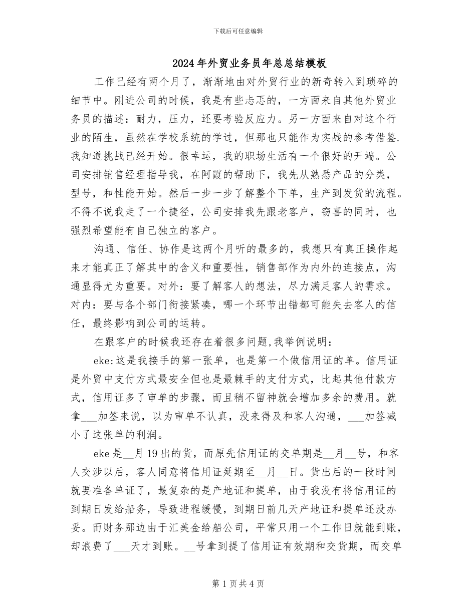 2024年外贸业务员年总总结模板_第1页