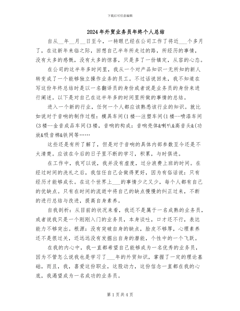 2024年外贸业务员年终个人总结_第1页