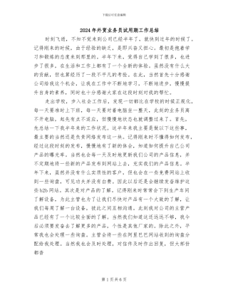 2024年外贸业务员试用期工作总结