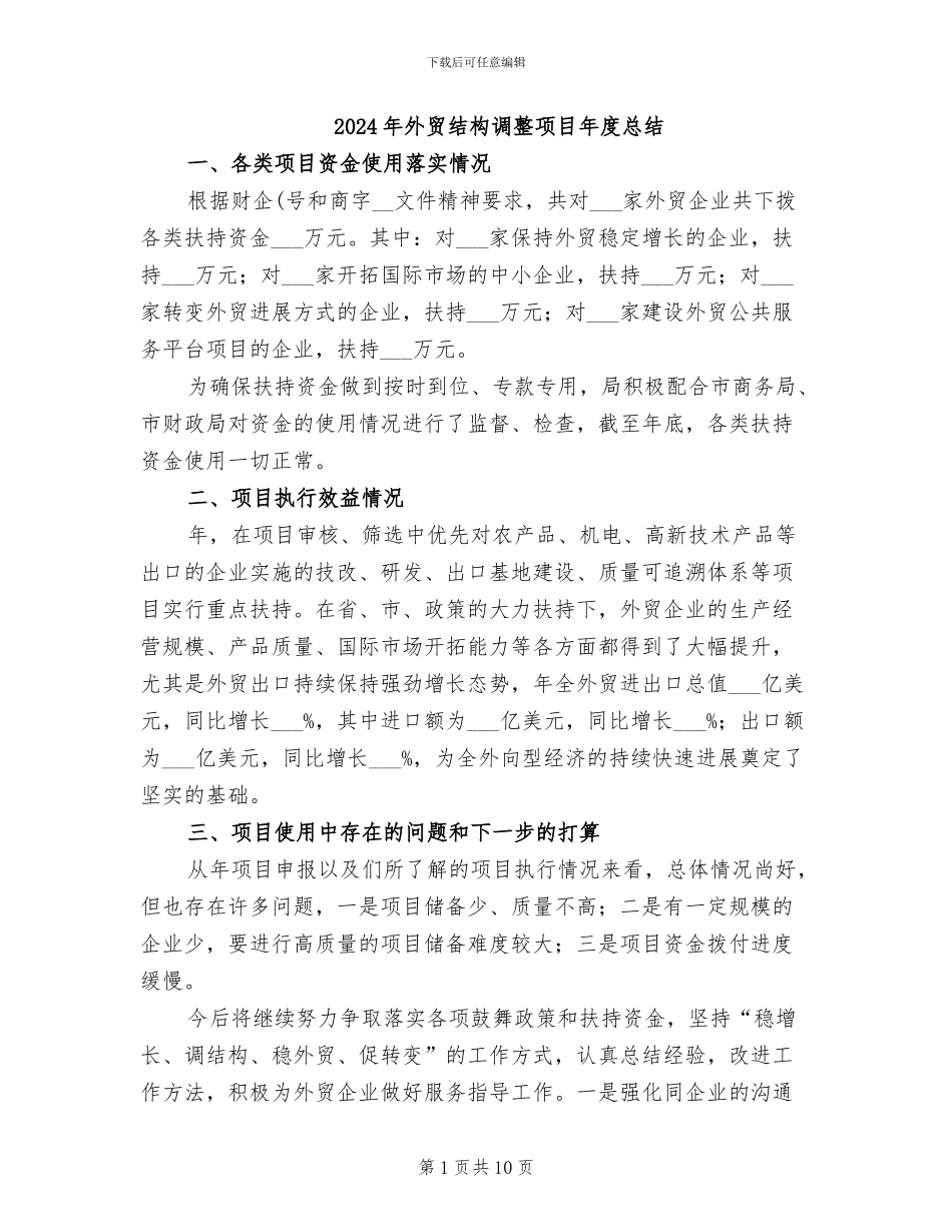 2024年外贸结构调整项目年度总结_第1页