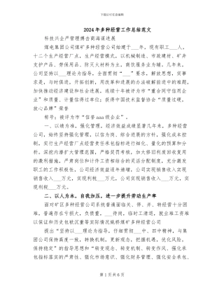 2024年多种经营工作总结范文